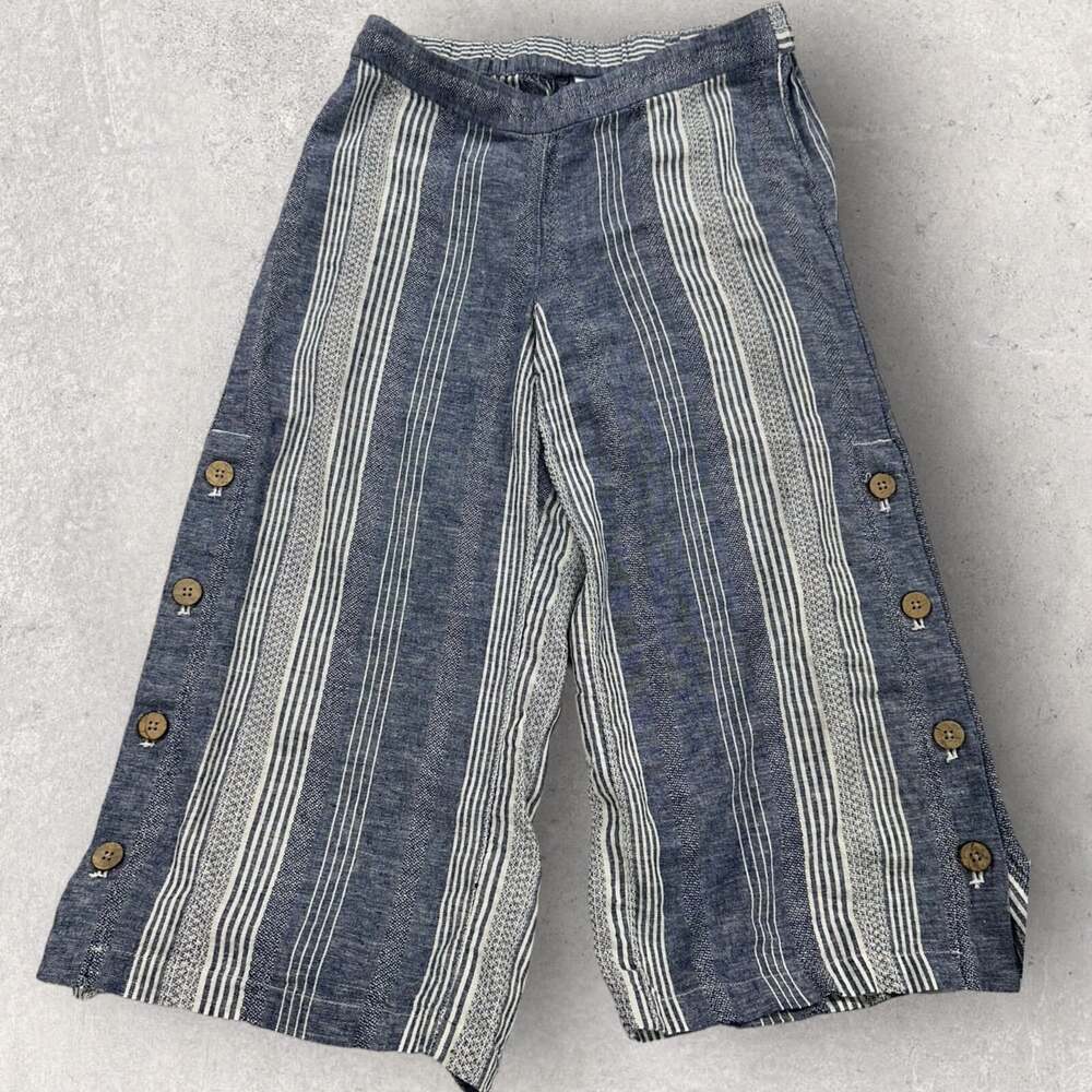J. Jill Pants Blue And White Striped Cropped Wide Leg Linen Blend Size PS button